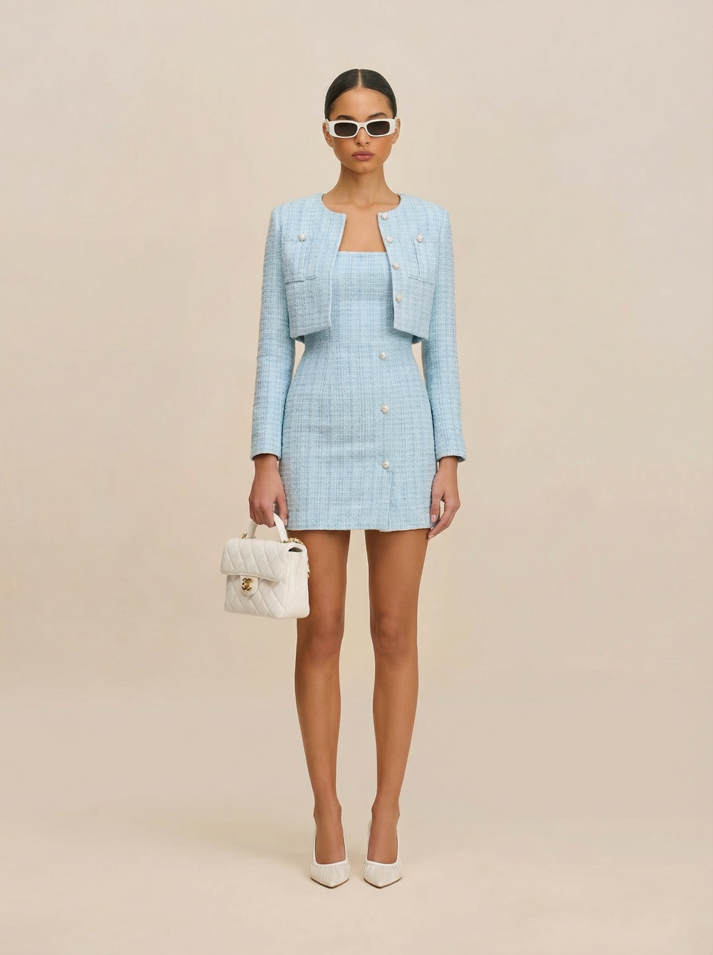 Graceful Tweed Cropped Jacket - Blue