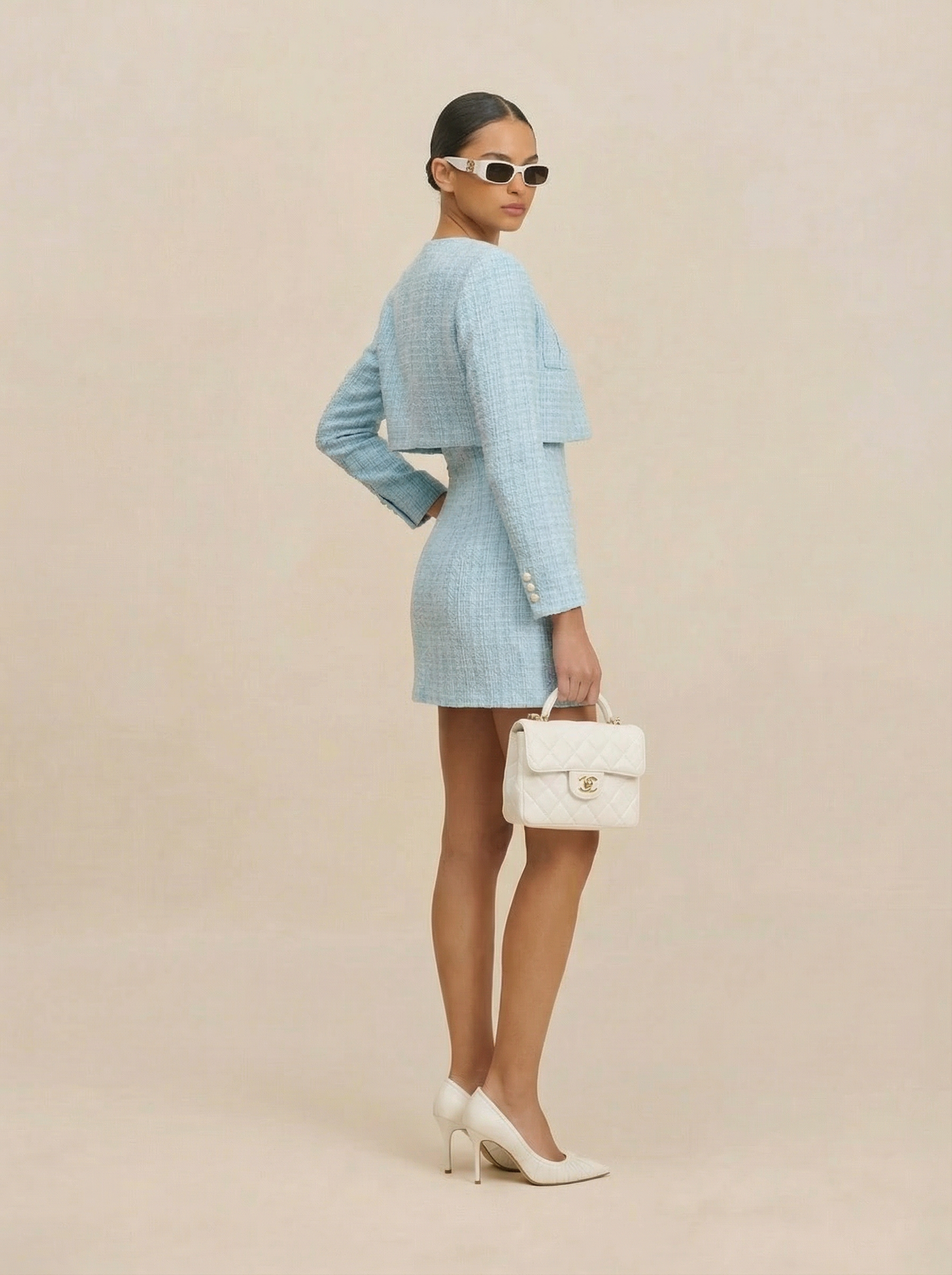 Graceful Tweed Dress - Blue