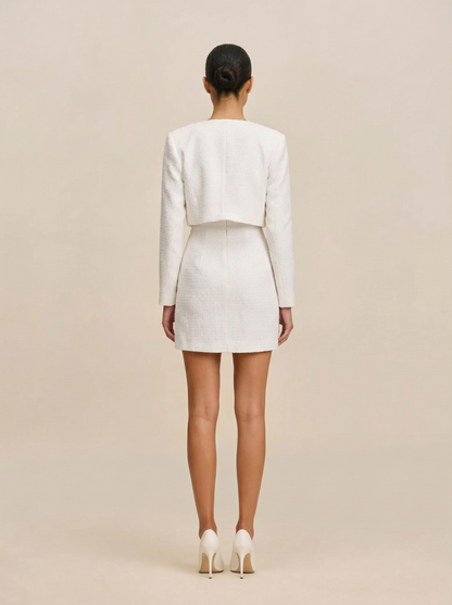 Graceful Tweed Dress - White